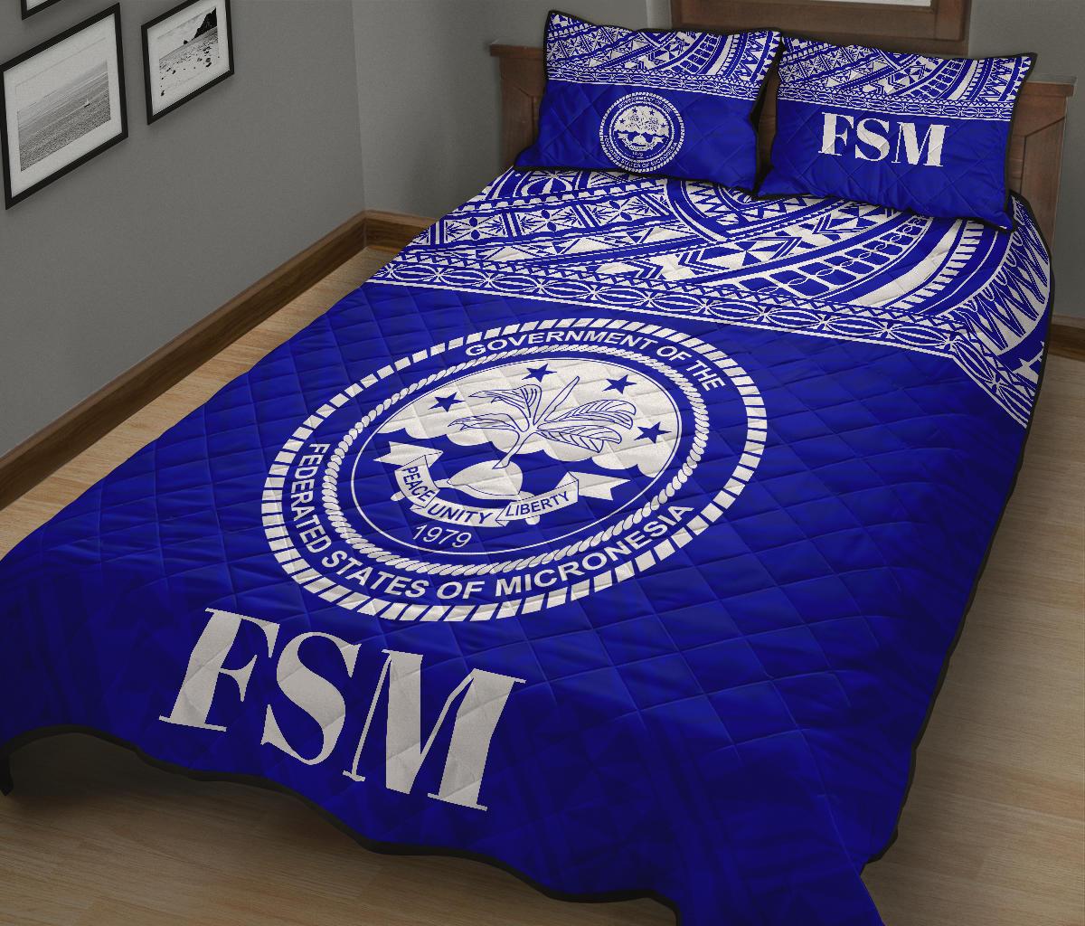 Federated States of Micronesia Quilt Bed Set - Federated States of Micronesia Seal Blue Version - Polynesian Pride