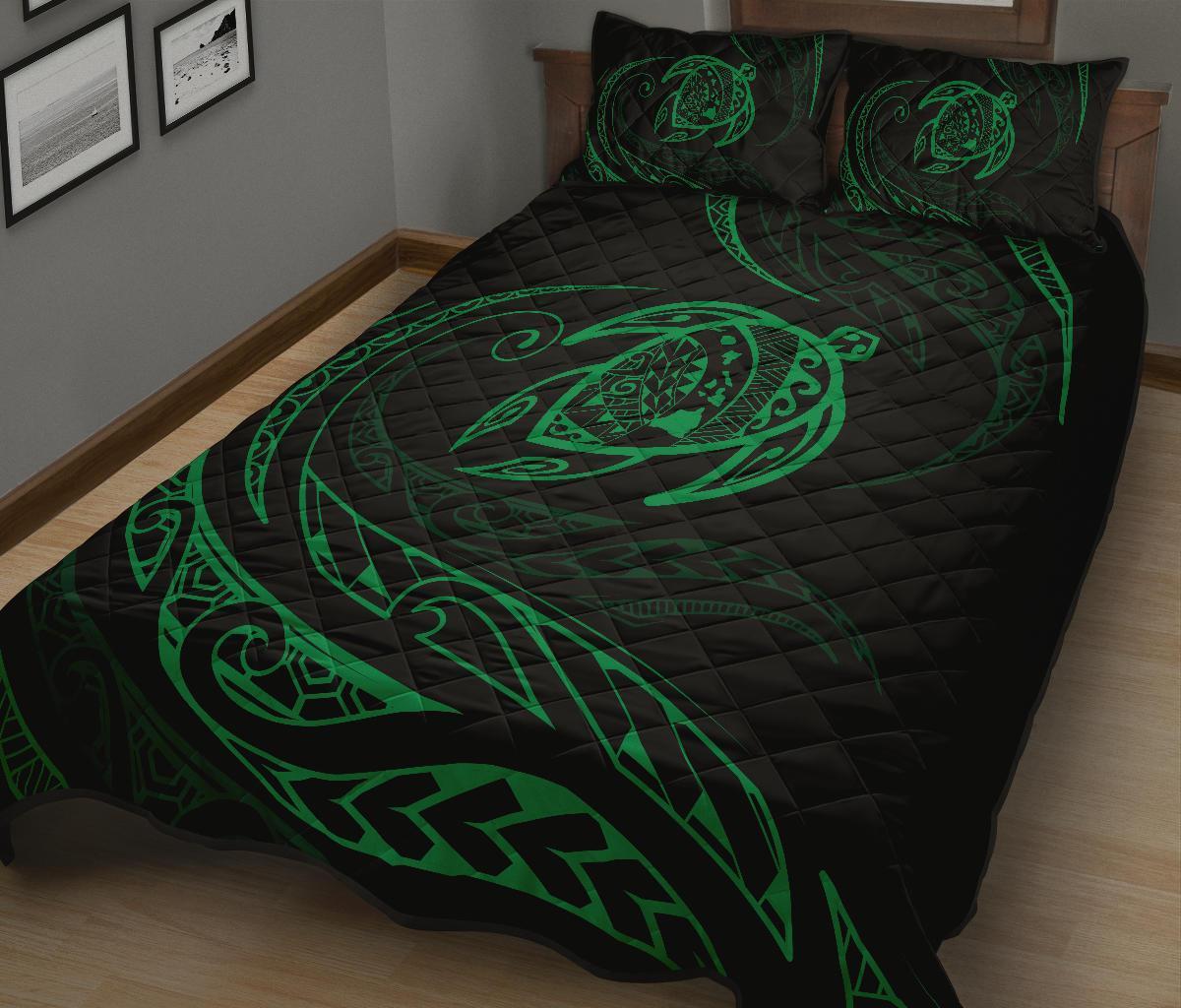 Hawaii Turtle Quilt Bed Set - Green - Frida Style - Polynesian Pride