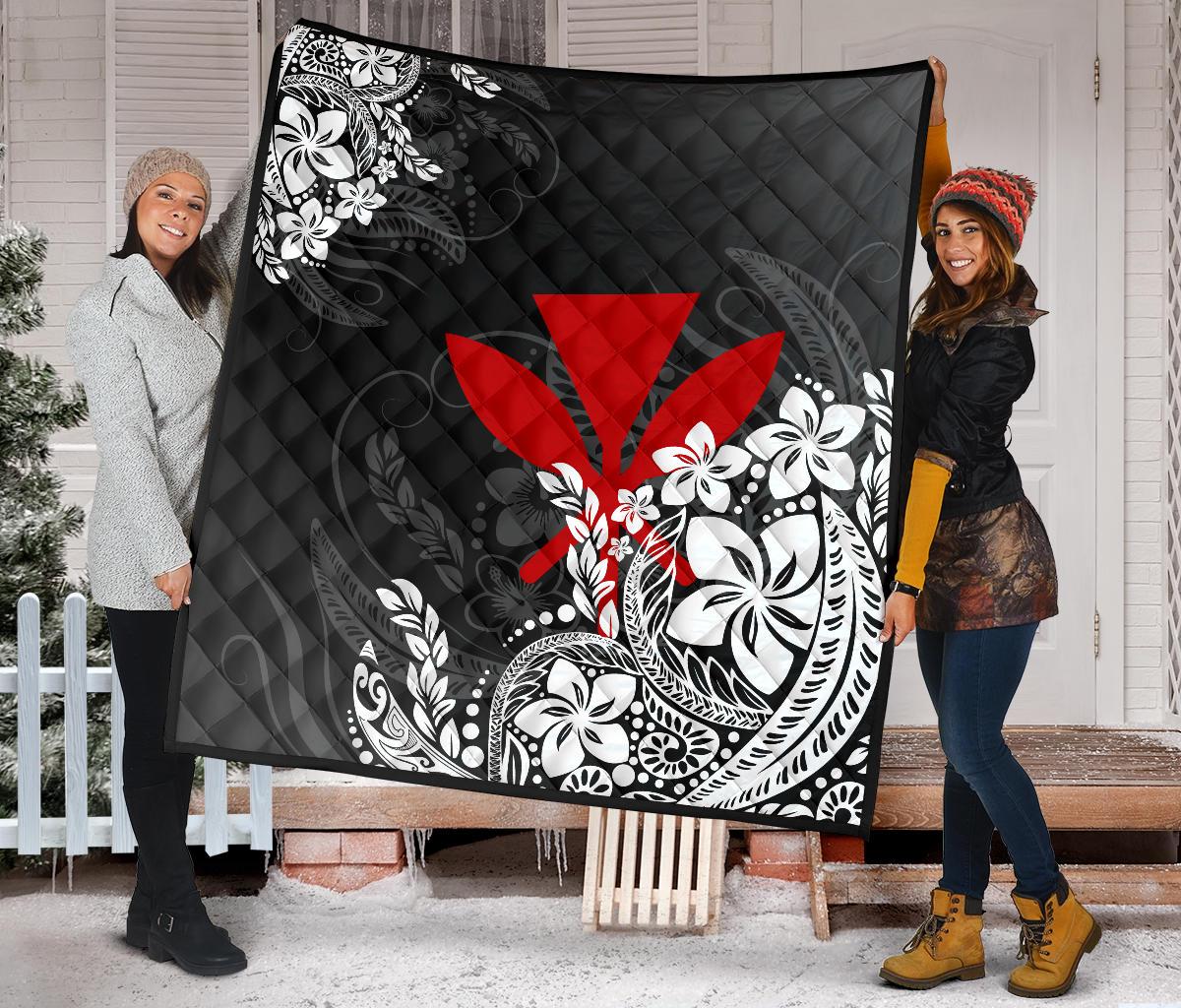 Hawaii Premium Quilt - Red Kanaka Maoli & White Hibiscus Style - Polynesian Pride