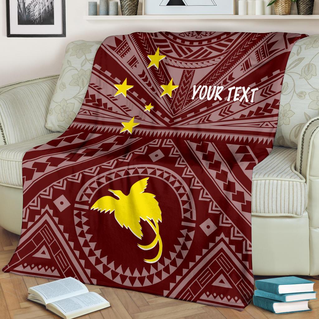 Papua New Guinea Personalised Premium Blanket - Flag With Polynesian Patterns (Red) White - Polynesian Pride