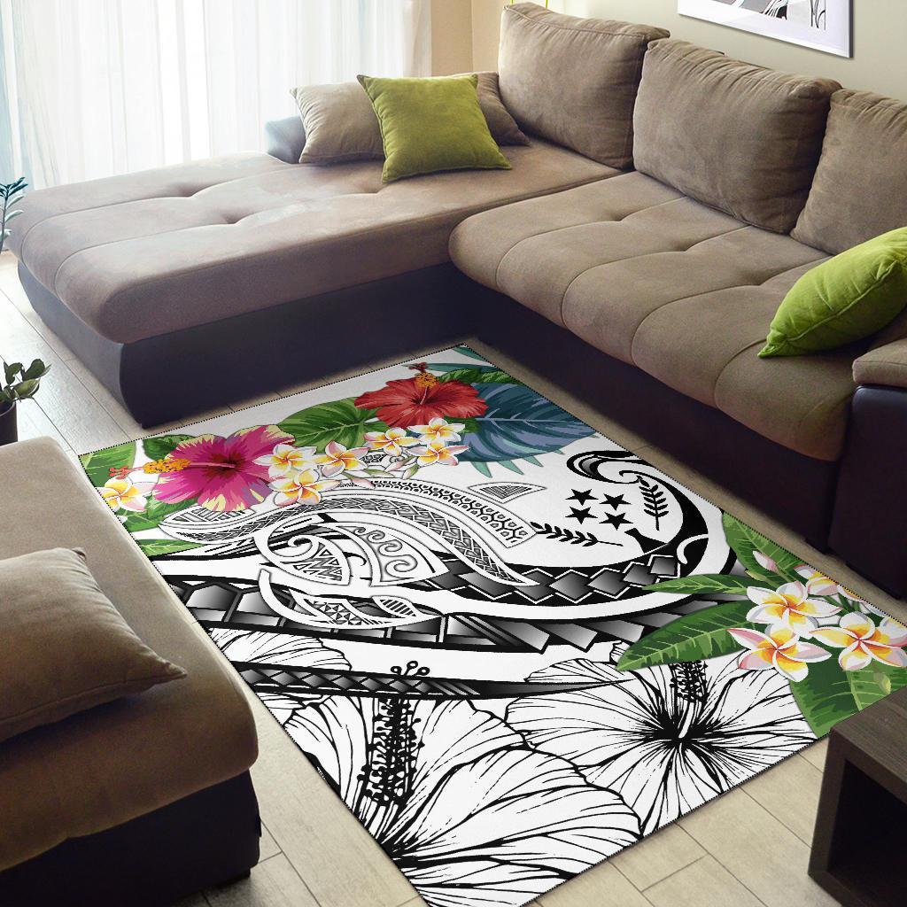 Kosrae Polynesian Area Rug - Summer Plumeria (White) - Polynesian Pride