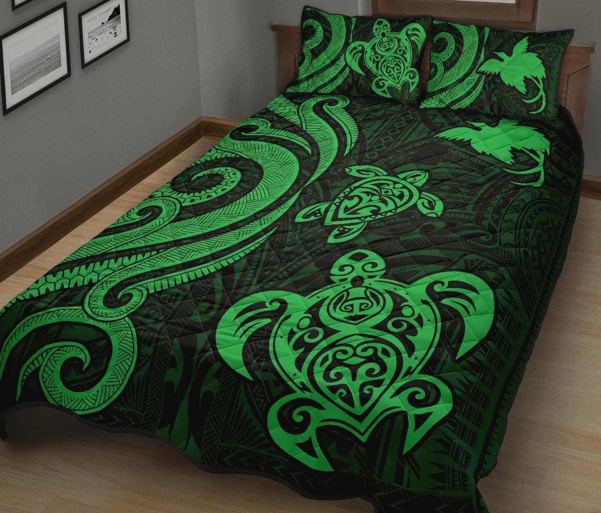 Papua New Guinea Quilt Bed Set - Green Tentacle Turtle - Polynesian Pride