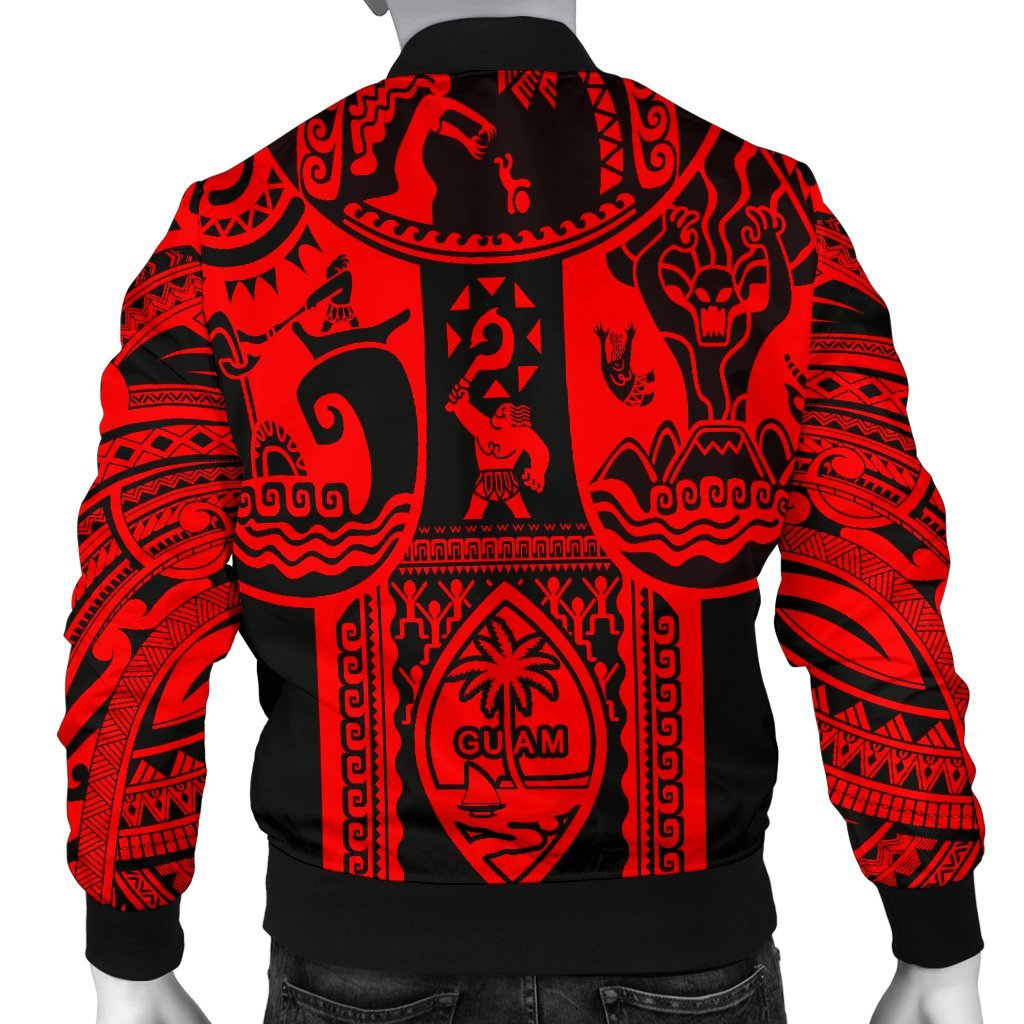 Polynesian Men's Bomber Jackets - Guam Flag, Seal with Maui Moana Tattoo - Polynesian Pride