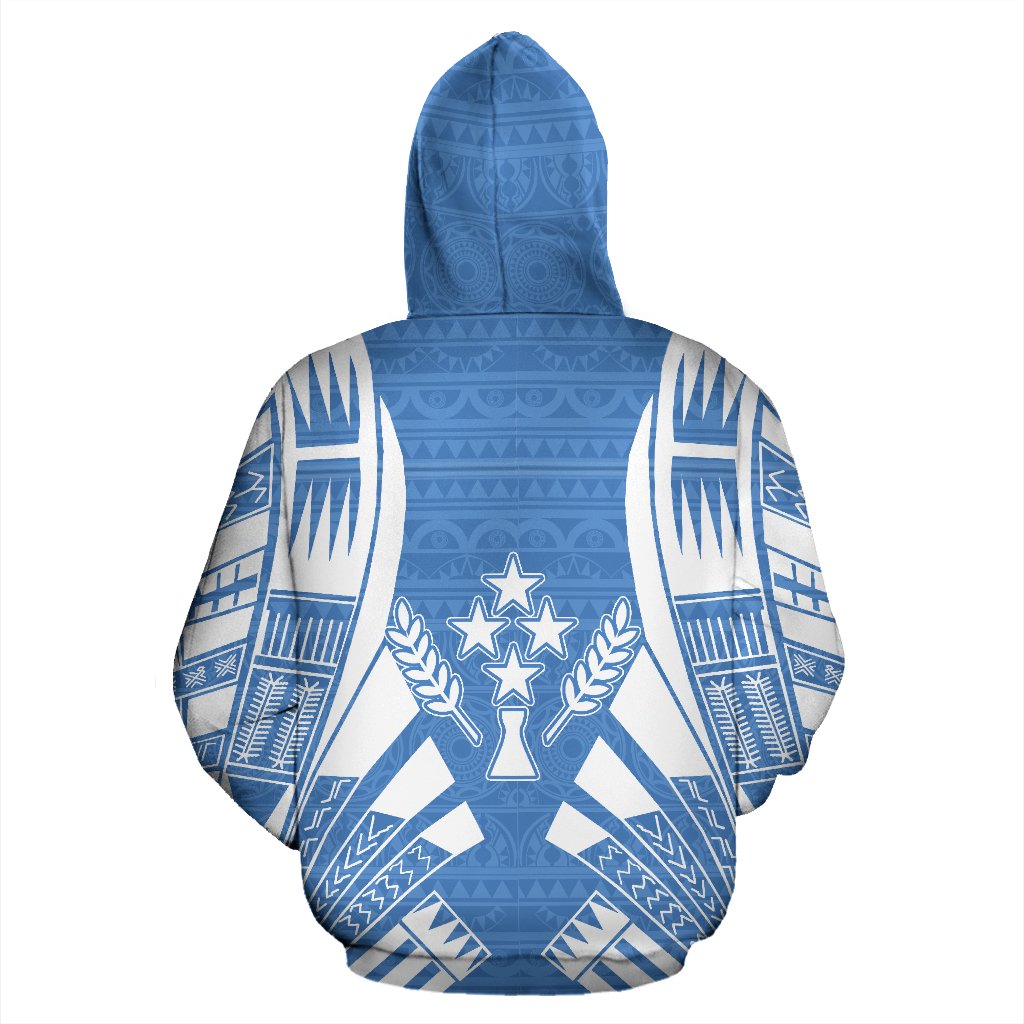 Kosrae All Over Custom Zip up Hoodie Blue Flag Tattoo Style - Polynesian Pride