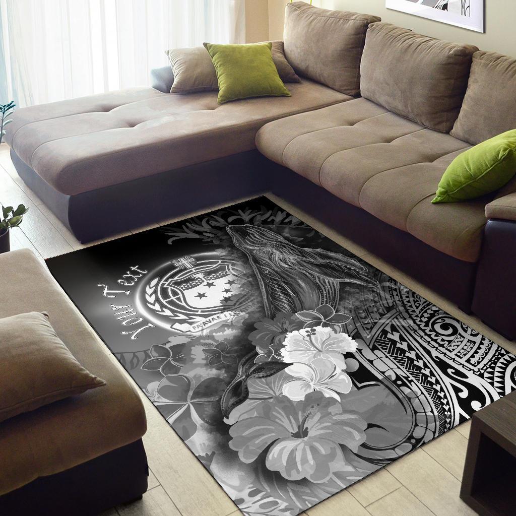 Custom Personalised Samoa Area Rug- Humpback Whale with Tropical Flowers (White) - Polynesian Pride