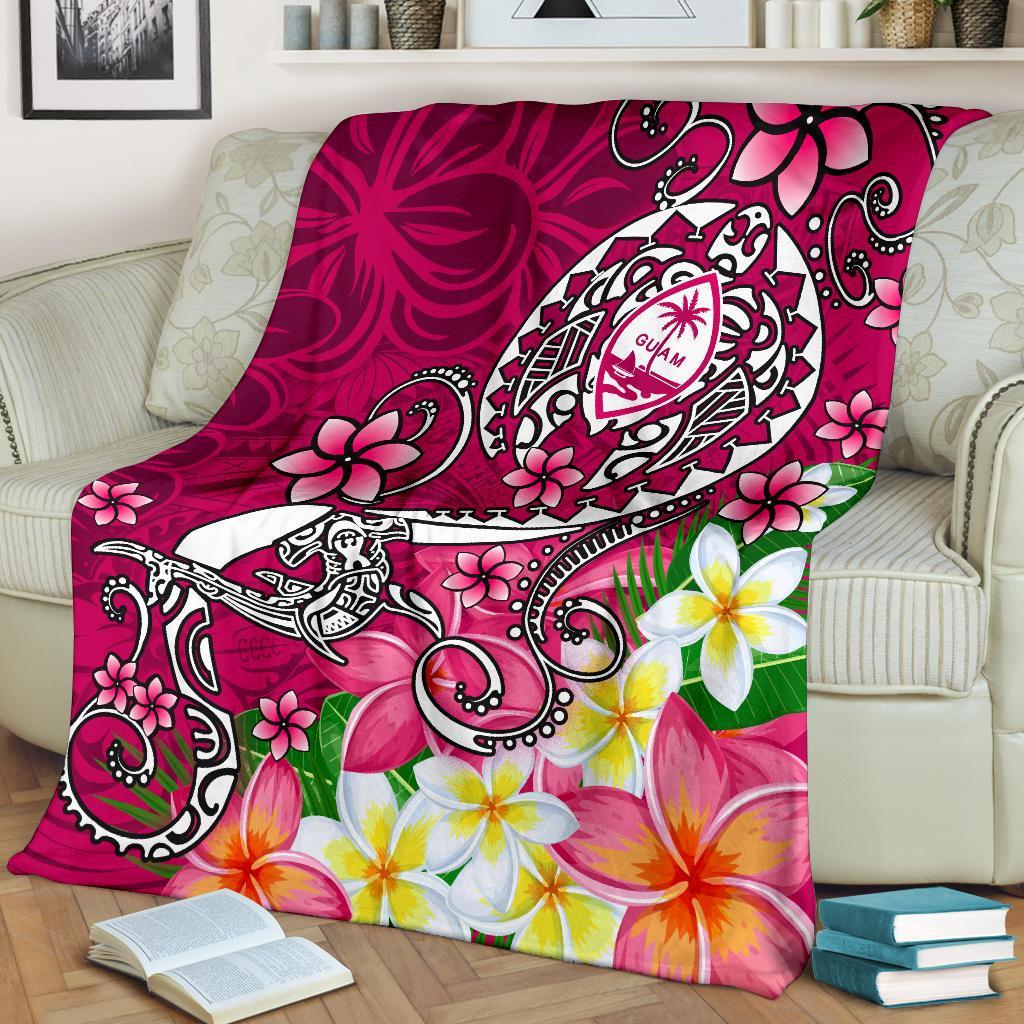 Guam Premium Blanket - Turtle Plumeria (Pink) One Style White - Polynesian Pride