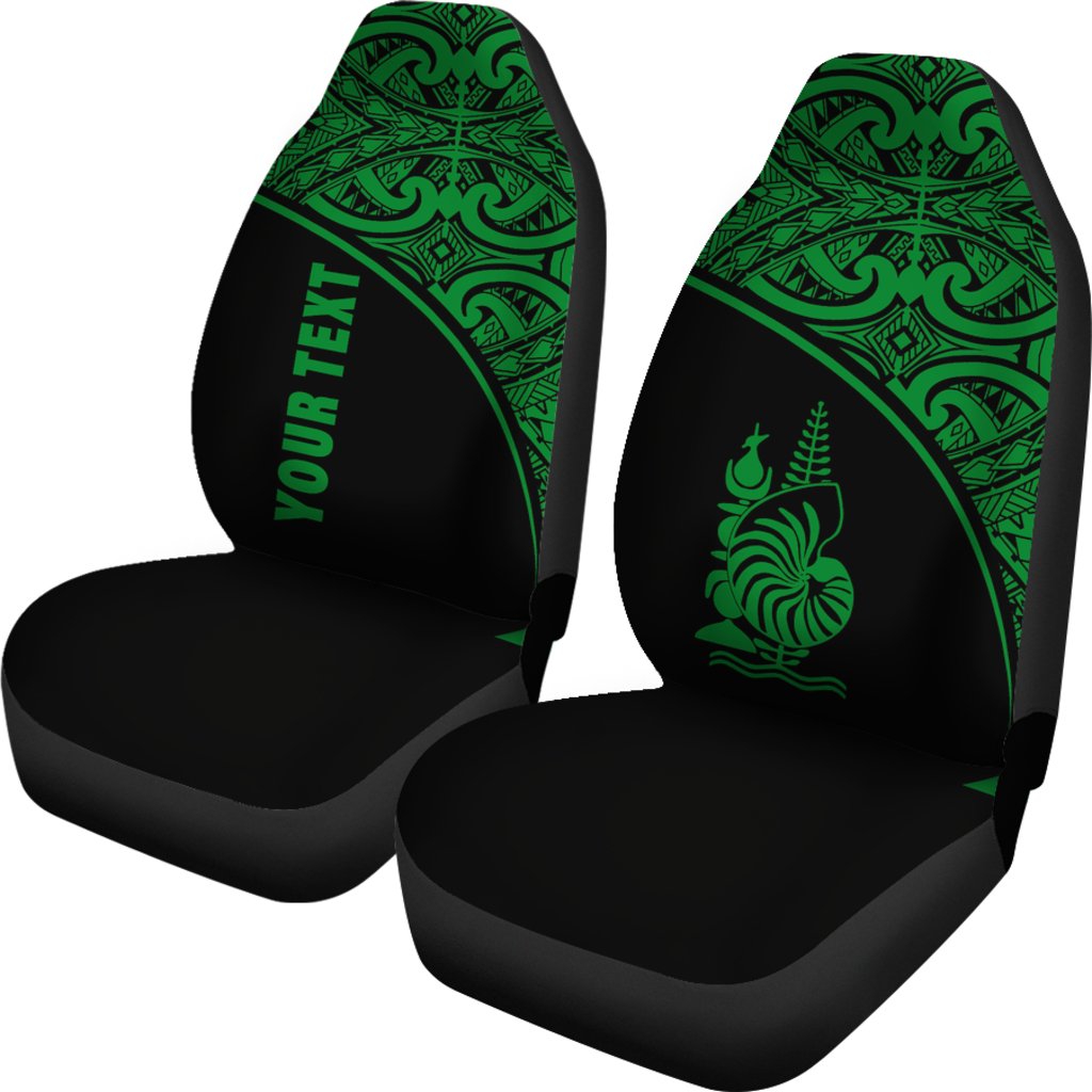 New Caledonia Custom Personalised Car Seat Covers - New Caledonia Coat Of Arms Polynesian Green Curve - Polynesian Pride