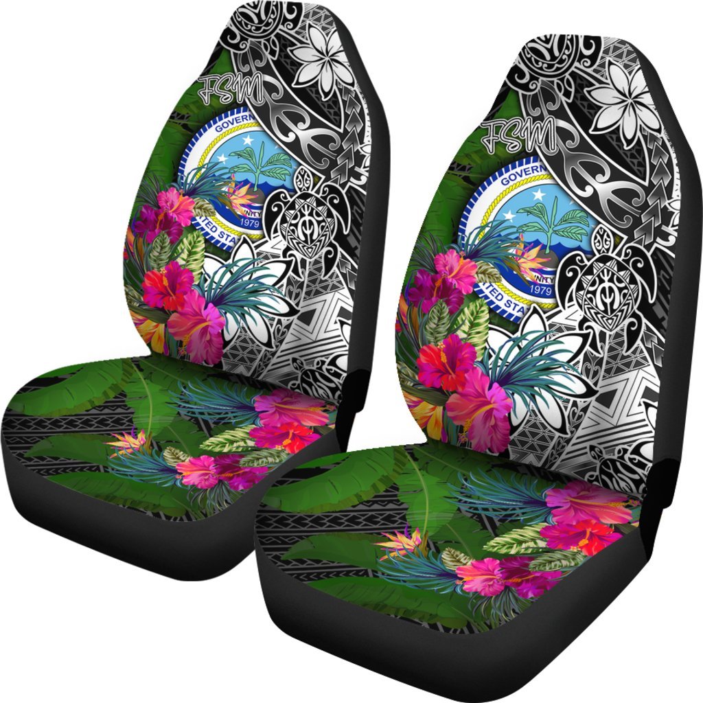 Federated States of Micronesia Car Seat Covers - Turtle Plumeria Banana Leaf - Polynesian Pride