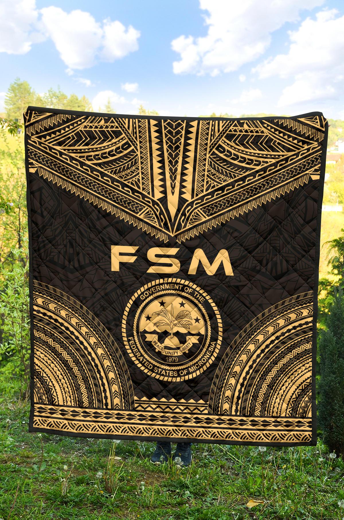 Federated States Of Micronesia Premium Quilt - FSM Seal Polynesian Chief Gold Version - Polynesian Pride