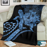 Hawaii Turtle Hibiscus Polynesian Vintage Premium Blanket - Pastel Blue - Polynesian Pride
