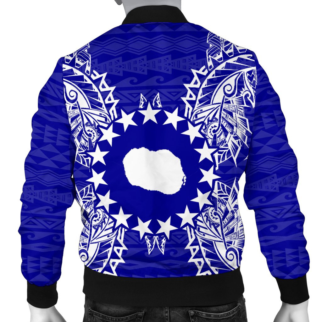 Cook Islands Polynesian Men's Bomber Jacket Map Blue - Polynesian Pride