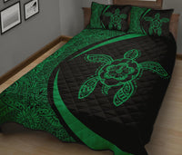Hawaiian Polynesian Turtle Quilt Bed Set - Circle Style Green - Polynesian Pride