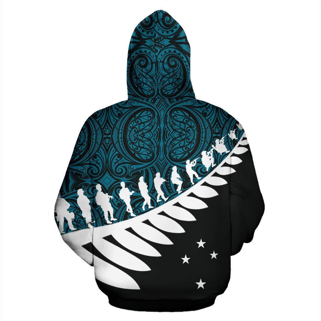 Lest We Forget New Zealand Maori Hoodie Blue - Polynesian Pride