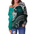 Samoa Women's Off Shoulder Sweater - Samoa Seal Wave Style (Green) - Polynesian Pride