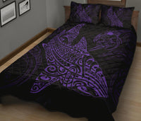 Polynesian Quilt Bed Set - Polynesian Purple Shark Warrior Tattoo - Polynesian Pride