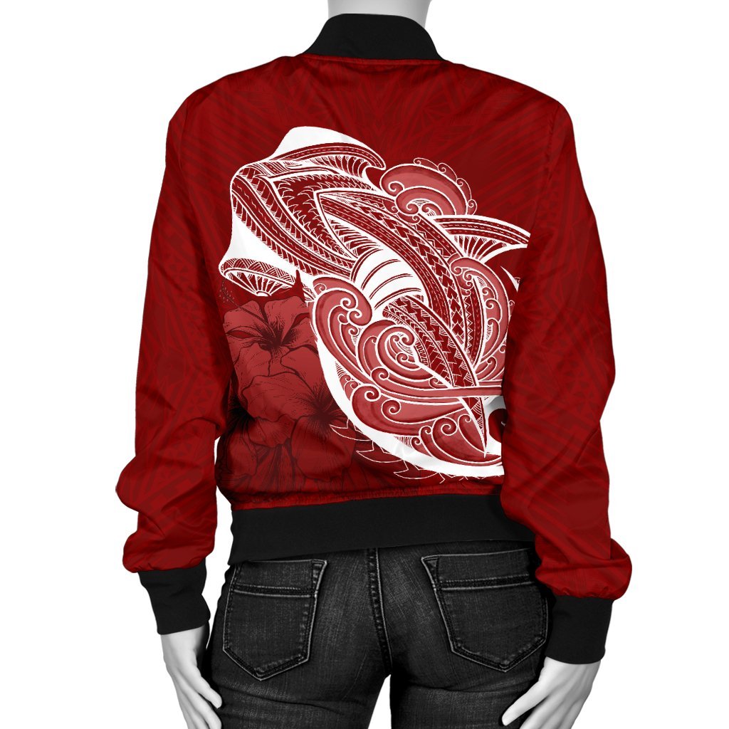 Tonga Women'S Bomber Jacket Shark Coat Of Arms - Polynesian Pride