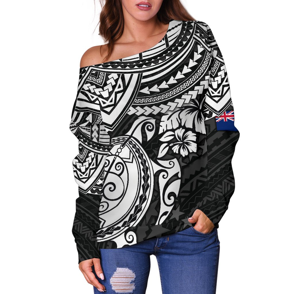 Cook Islands Polynesian Off Shoulder Sweater (Women) - White Turtle - Polynesian Pride
