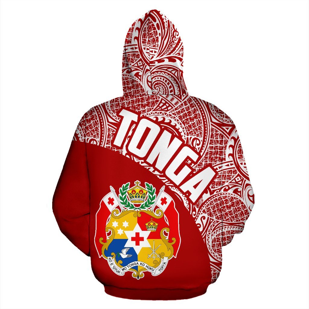 Tonga Zip up Hoodie Tonga Coat of Arms Polynesian Tattoo Red White - Polynesian Pride