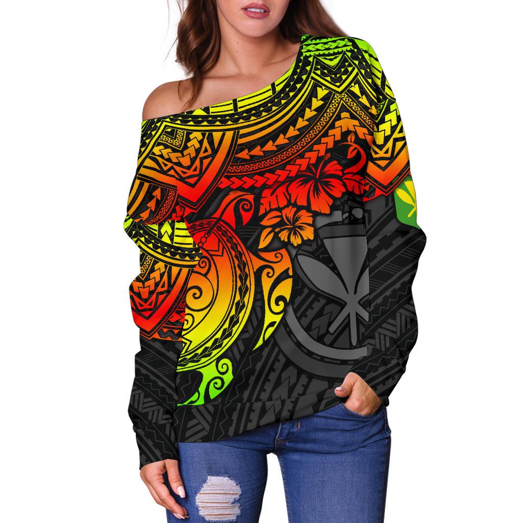 Polynesian Hawaii Women's Off Shoulder Sweater - Reggae Turtle - Polynesian Pride