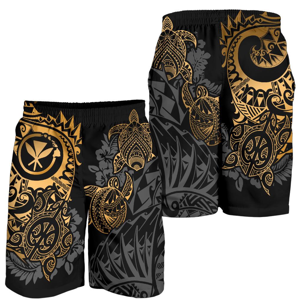 Polynesian Hawaii (Kanaka Maoli) Men's Short - Gold Turtle Hibiscus Flowing - Polynesian Pride