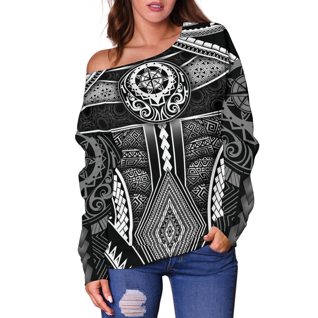 Polynesian Women's Off Shoulder Sweater - Patterns Poly Unique - Polynesian Pride