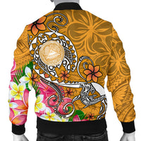 American Samoa Polynesian Men's Bomber Jacket - Turtle Plumeria (Gold) - Polynesian Pride