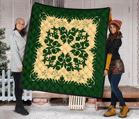 Hawaii Premium Quilt - Hawaiian Quilt Plumeria Medallion Green Premium Quilt - AH - Polynesian Pride