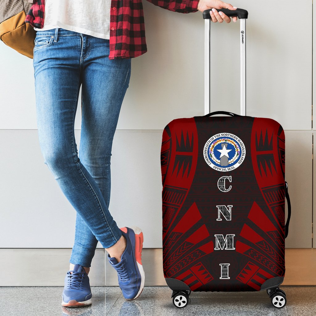 Northern Mariana Islands Luggage Cover - Polynesian Tattoo Red - Polynesian Pride