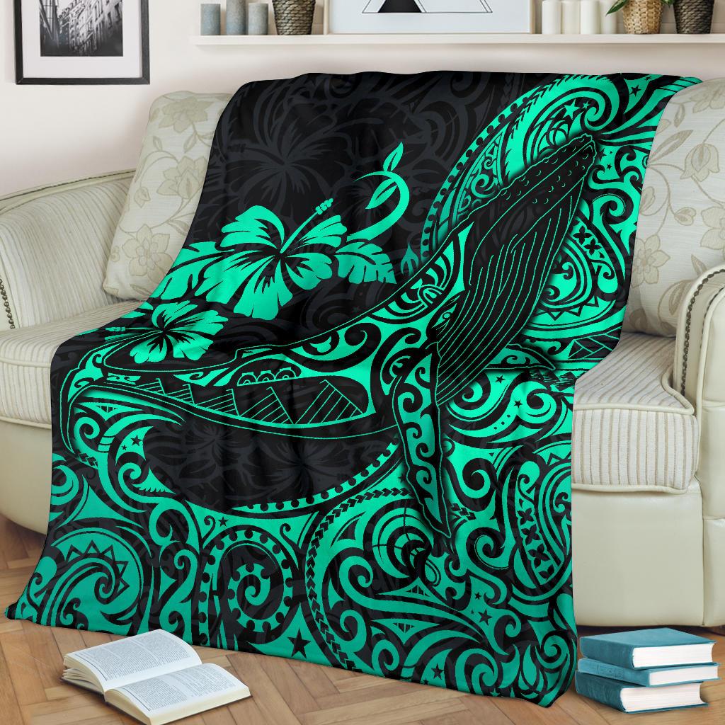 Polynesian Hawaii Premium Blanket - Polynesian Turquoise Humpback Whale - Polynesian Pride