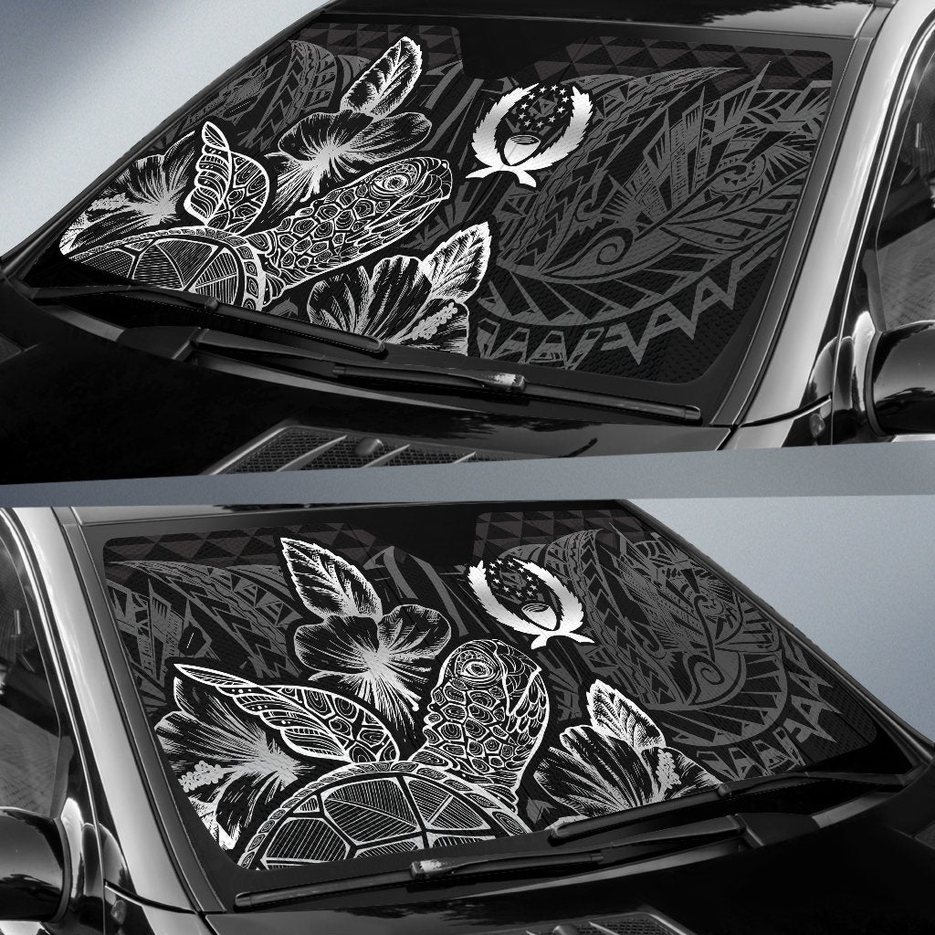 Pohnpei Auto Sun Shades Turtle Hibiscus Black - Polynesian Pride