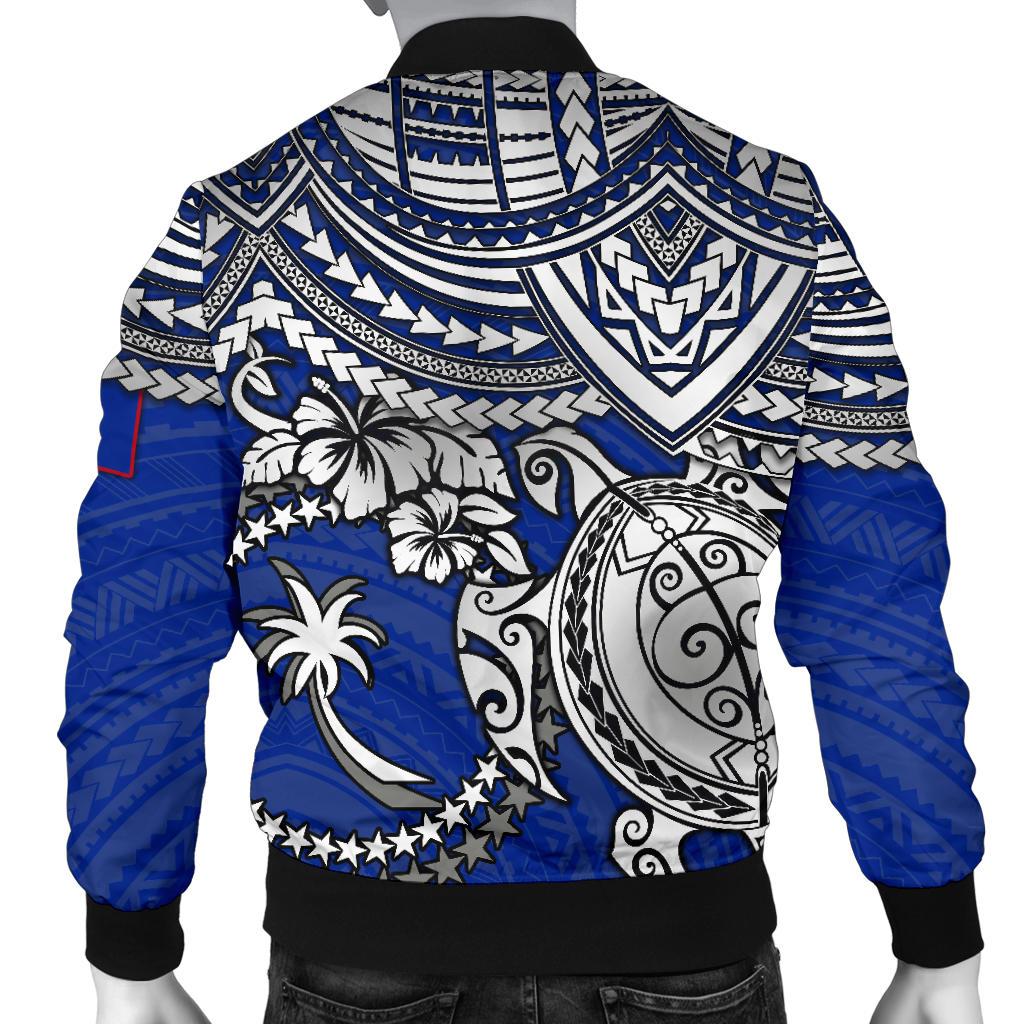 Chuuk Polynesian Bomber Jacket (Men) - White Turtle (Blue) - Polynesian Pride