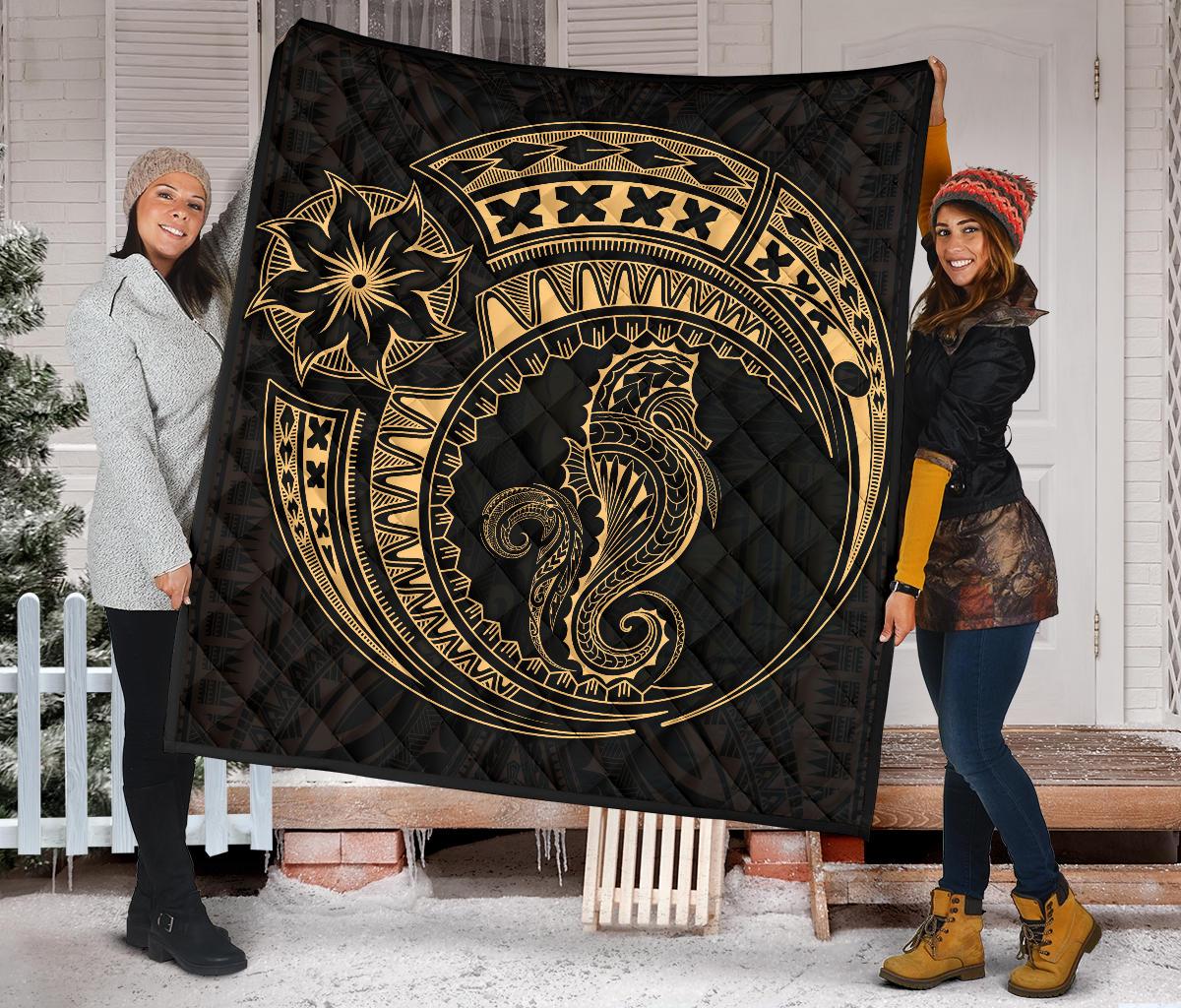 Polynesian Quilt - Polynesian Gold Seahorse Tattoo - Polynesian Pride