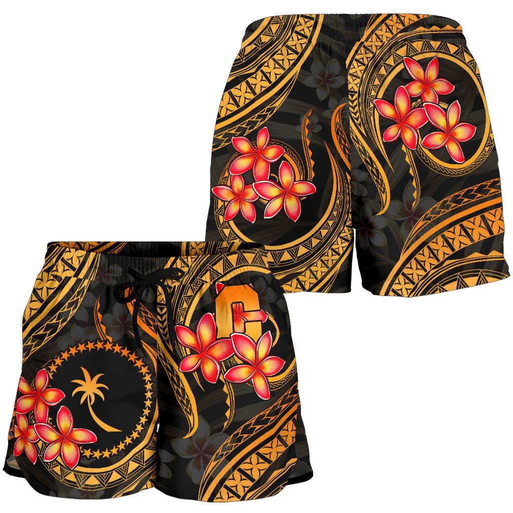 Chuuk Micronesian Women Shorts - Gold Plumeria - Polynesian Pride