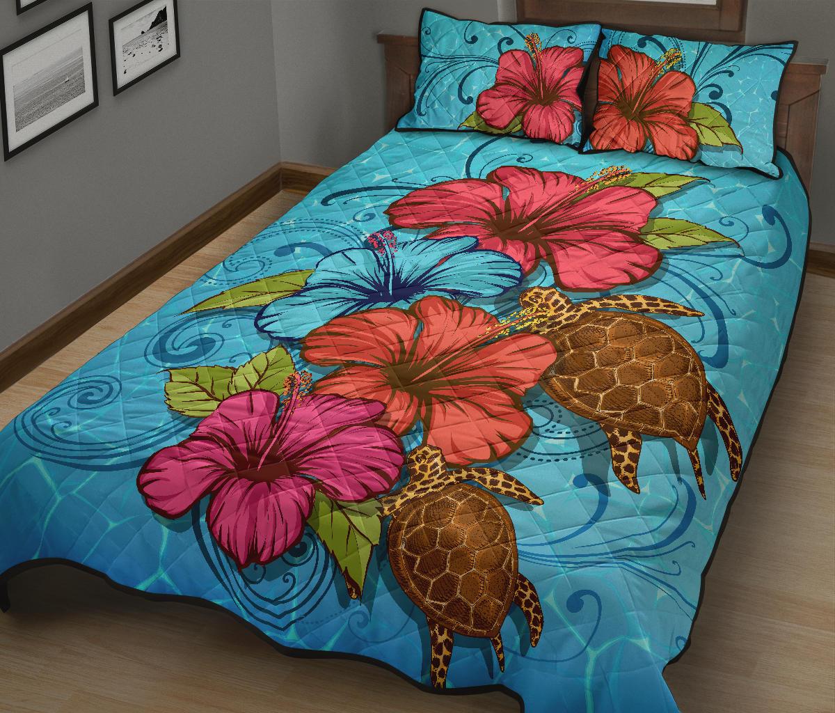 Hawaii Quilt Bed Set - Ocean Hibiscus Quilt Bed Set - Polynesian Pride