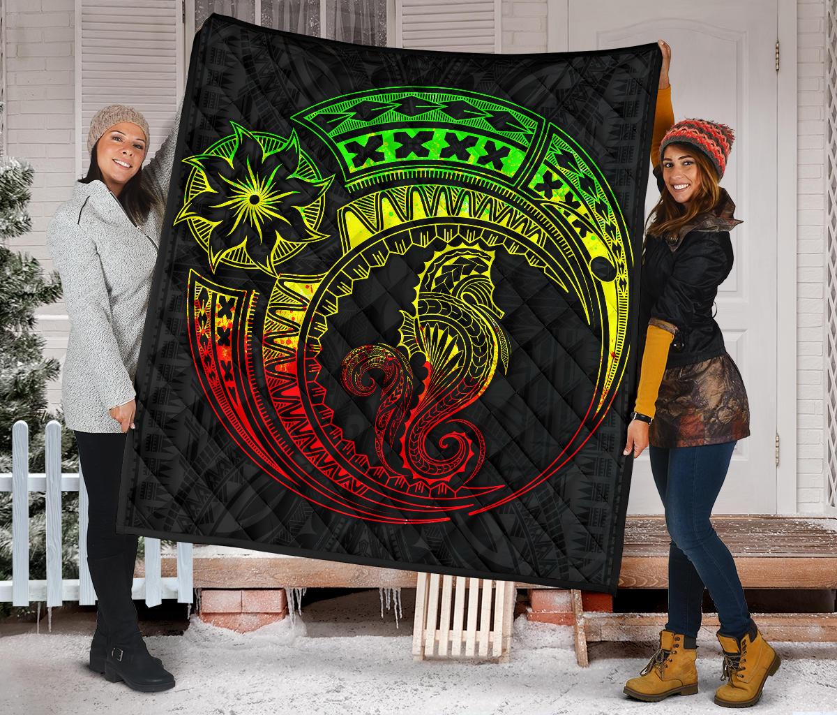 Polynesian Quilt - Polynesian Reggae Seahorse Tattoo - Polynesian Pride