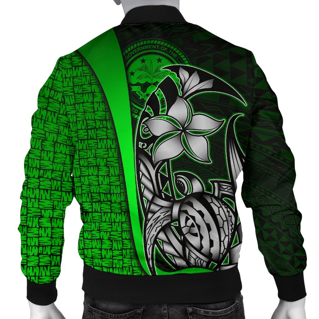 Federated States of Micronesia Men's Bomber Jackets Green - Turtle With Hook - Polynesian Pride