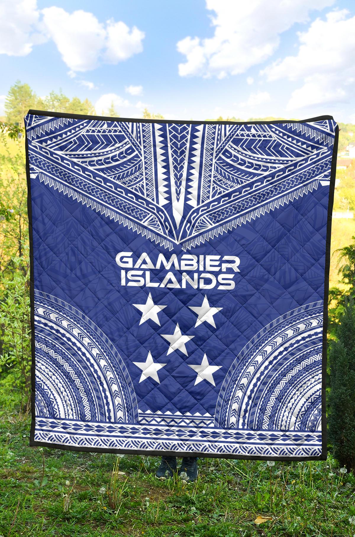 Gambier Islands Premium Quilt - Gambier Islands Flag Polynesian Chief lueag Version - Polynesian Pride
