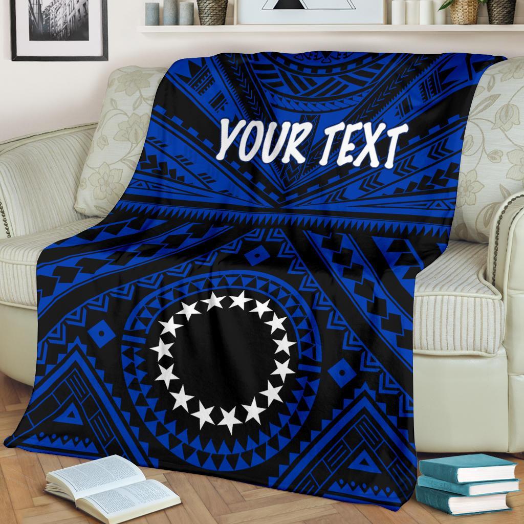 Cook Island Personalised Premium Blanket - Seal With Polynesian Tattoo Style ( Blue) White - Polynesian Pride