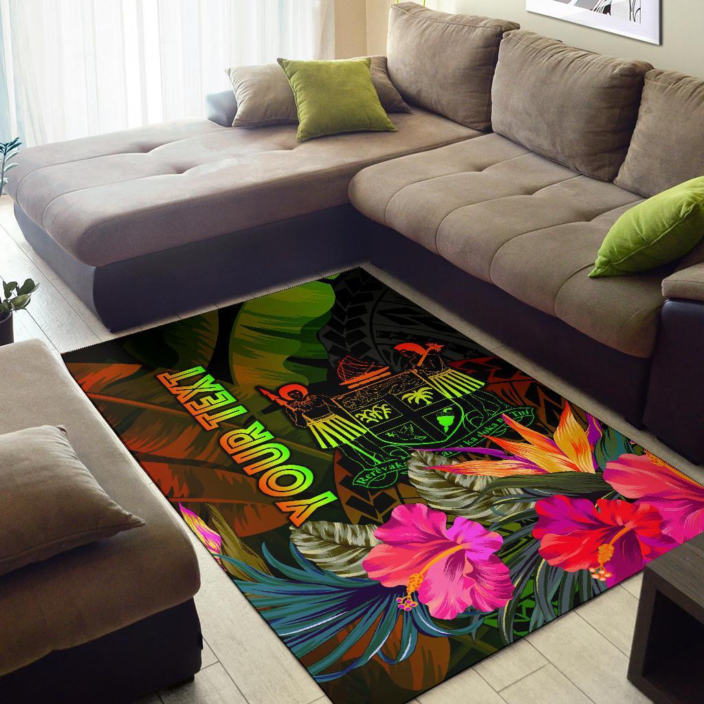 Fiji Polynesian Personalised Area Rug - Hibiscus and Banana Leaves - Polynesian Pride