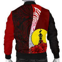 New Caledonia Polynesian Men's Bomber Jacket - Coat Of Arm With Hibiscus - Polynesian Pride