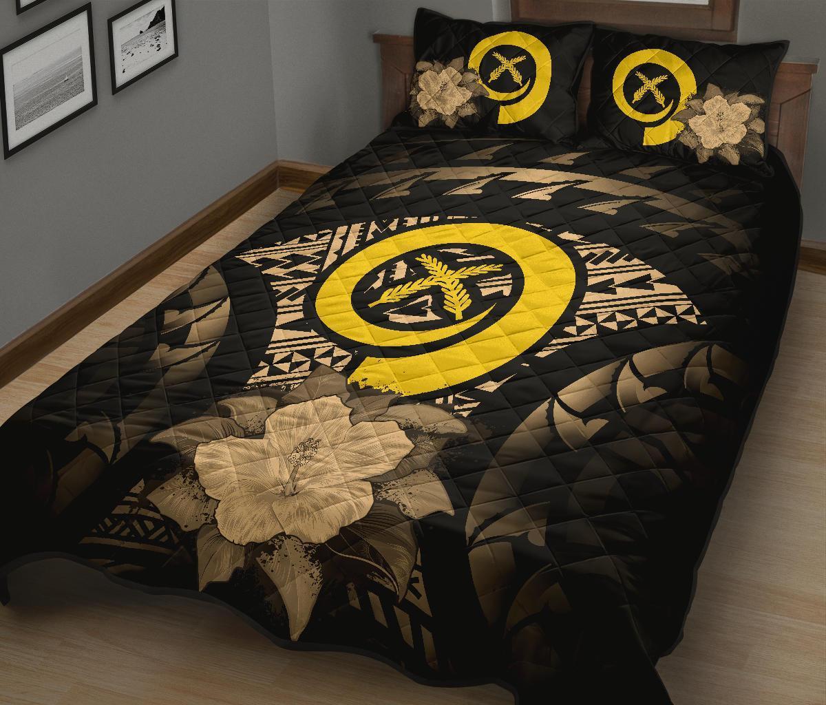 Vanuatu Polynesian Quilt Bed Set Hibiscus Gold - Polynesian Pride