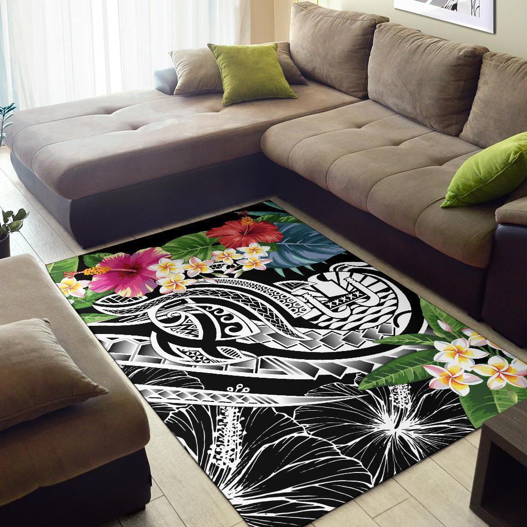 Tahiti Polynesian Area Rug - Summer Plumeria (Black) - Polynesian Pride