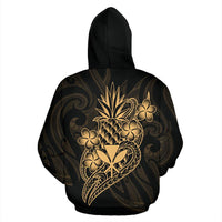 Polynesian Hawaii All Over Zip Hoodie Kanaka Maoli Gold Pineapple - Polynesian Pride