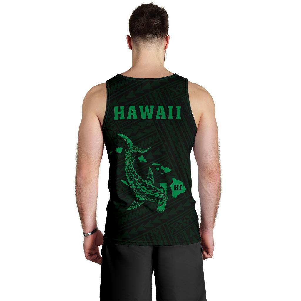 Hawaii Kakau Polynesian Hammerhead Shark Map Men's Tank Top - Green - Polynesian Pride