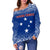 Samoa Custom Personalised Women's Off Shoulder Sweater - Polynesian Fog Blue - Polynesian Pride