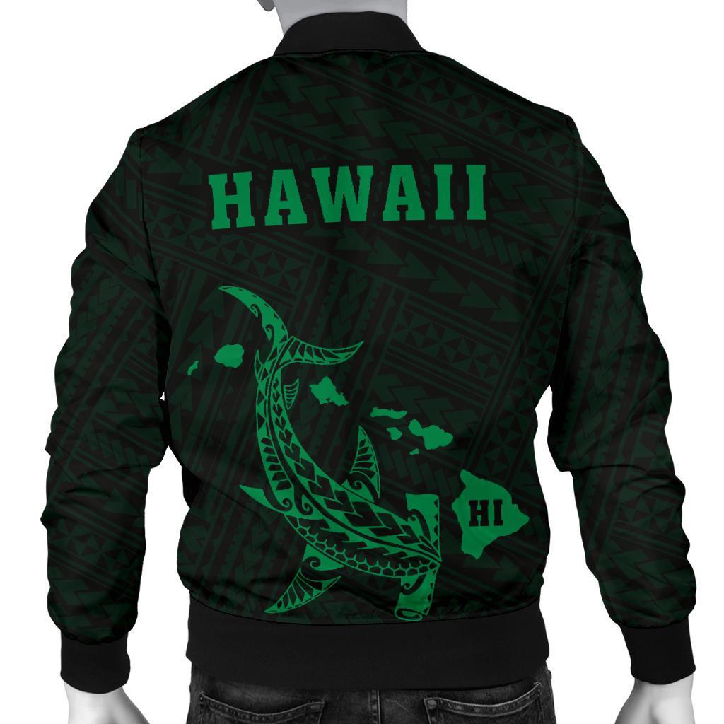 Hawaii Kakau Polynesian Hammerhead Shark Men's Bomber Jacket - Green - Polynesian Pride