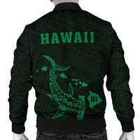 Hawaii Kakau Polynesian Hammerhead Shark Men's Bomber Jacket - Green - Polynesian Pride