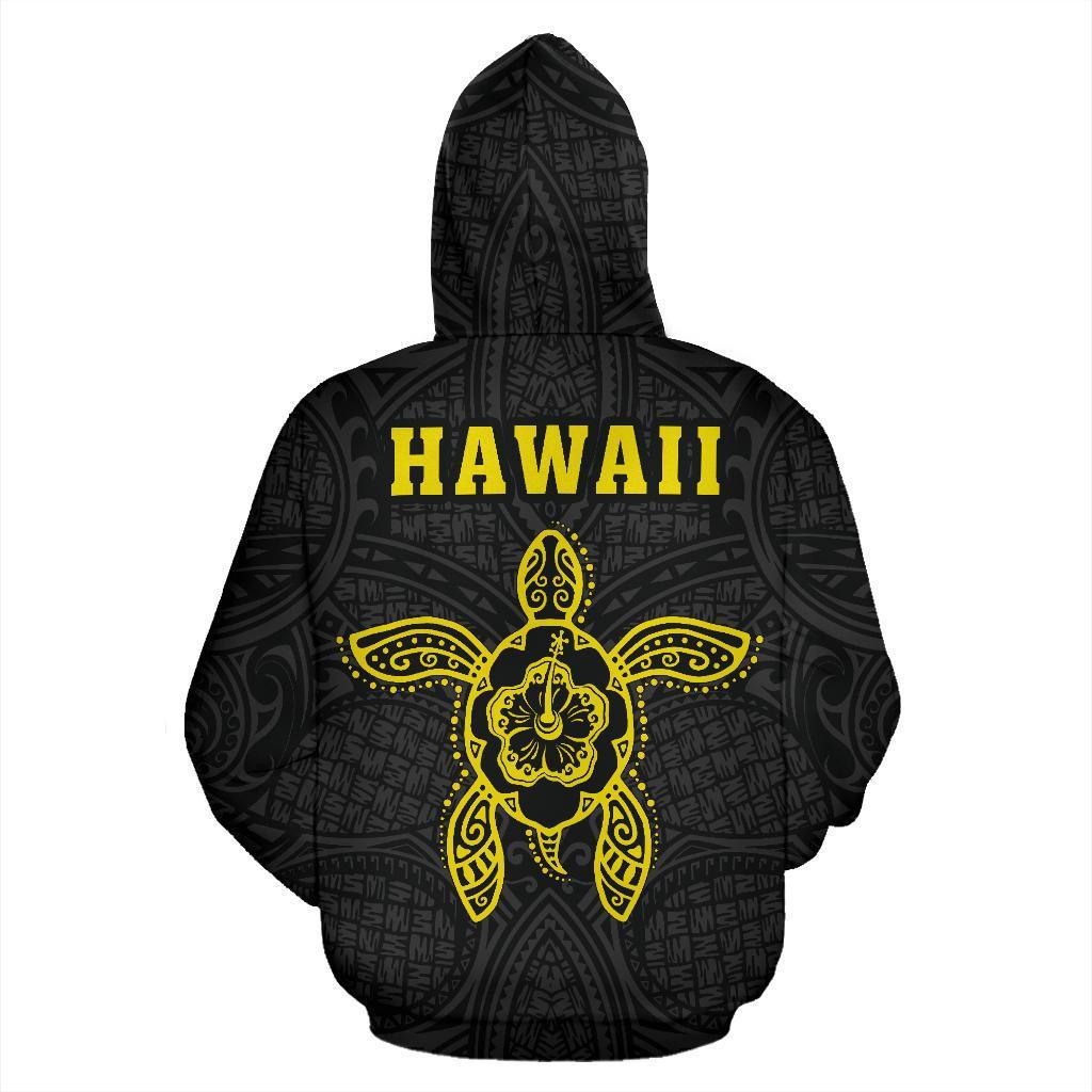 Polynesian Kakau Hula Girl Turtle Hibiscus Hawaii Zip Hoodie Yellow - Polynesian Pride