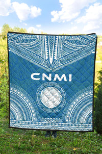 Northern Mariana Islands Premium Quilt - CNMI Seal Polynesian Chief Light Blue Version - Polynesian Pride