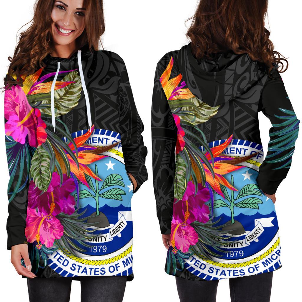 Federated States of Micronesia Women's Hoodie Dress - Polynesian Hibiscus Pattern - Polynesian Pride